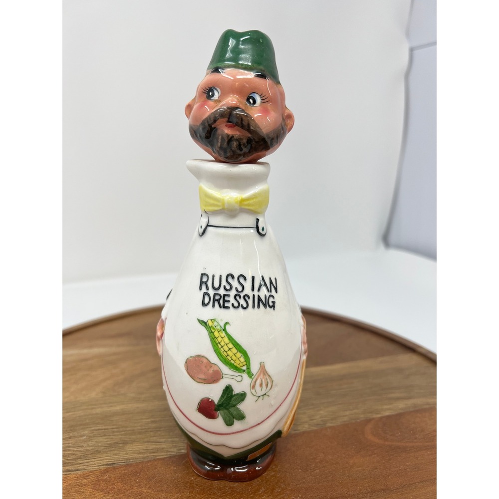 Vintage‎ Russian Dressing Ceramic Chef Decanter Cruet with Stopper Mid-Century
